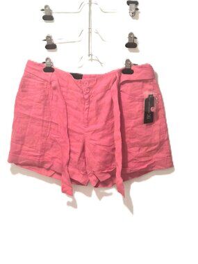 INC 100% Linen Pink Belted Shorts Size 12 Resortwear Breathable Minimalist